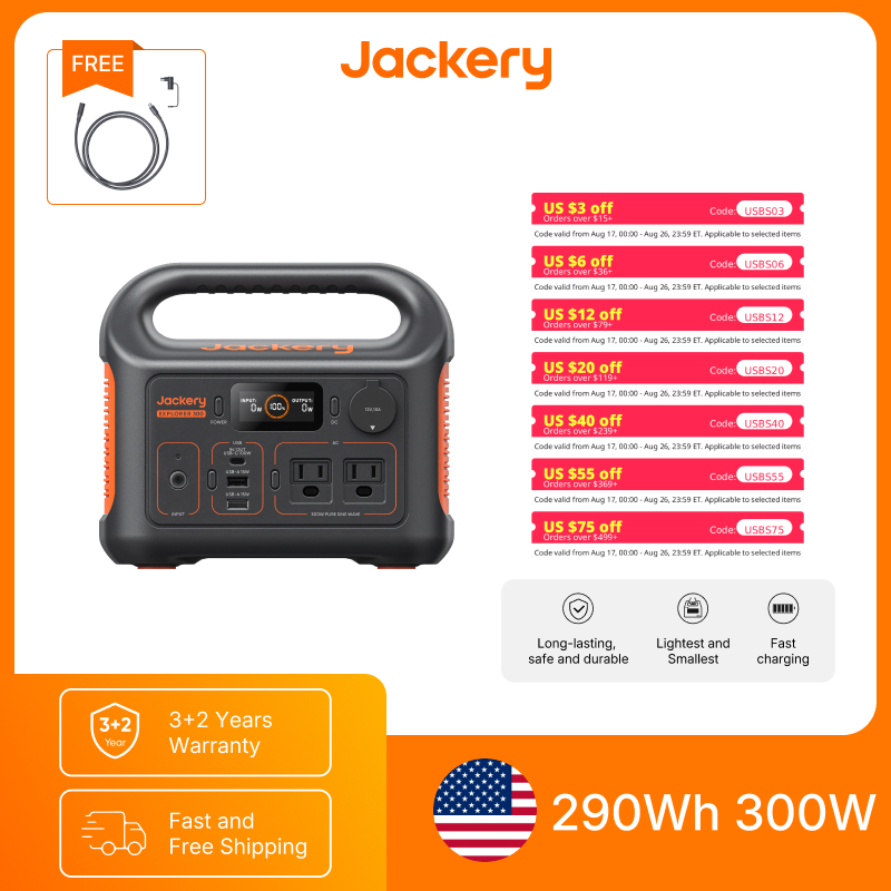 Solar Emergency Charger - Jackery Taşınabilir Güç İstasyonu Explorer 300New,